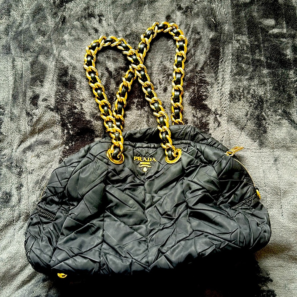 Prada black quilted tessuto bag with nylon chain